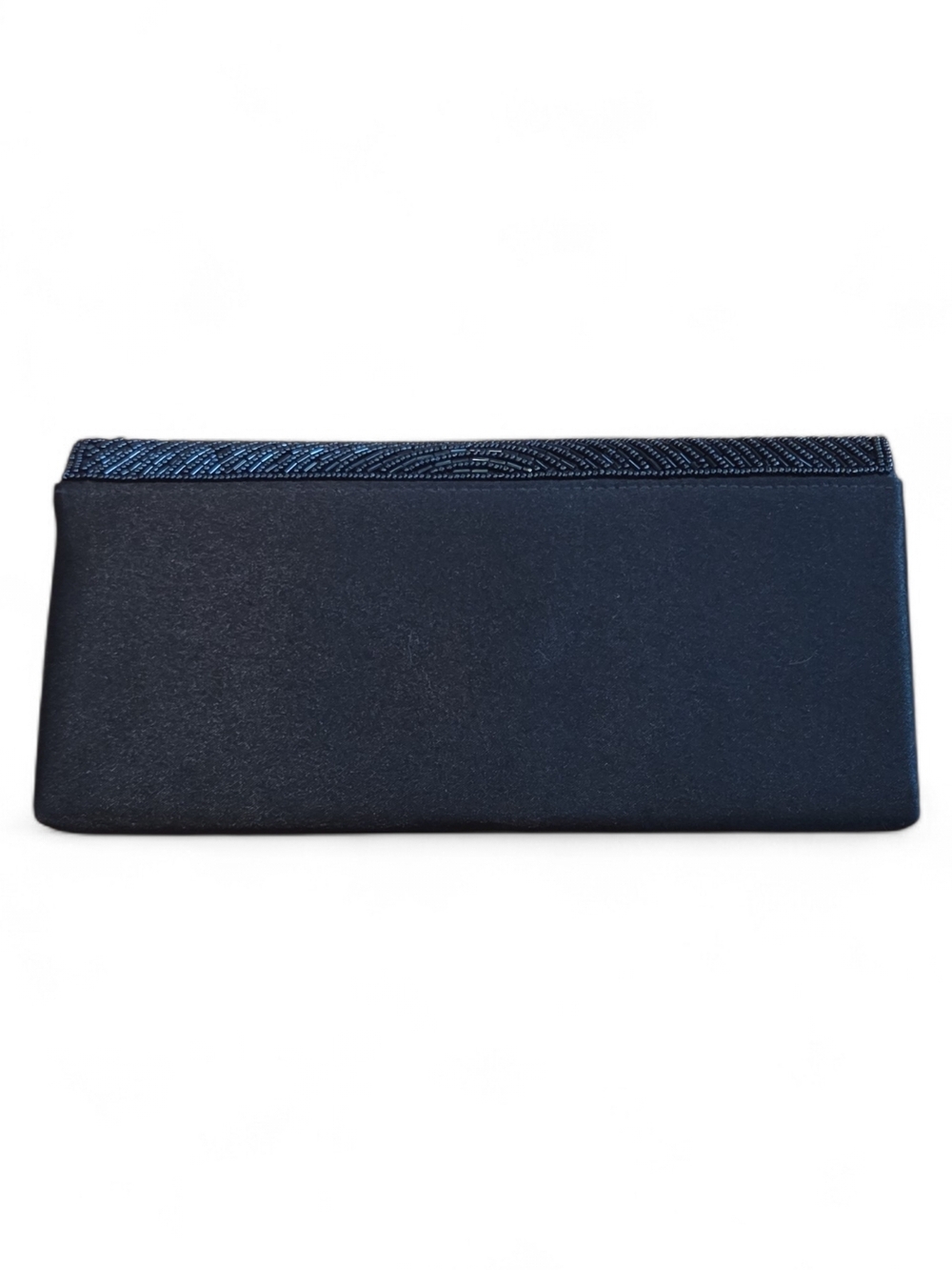 Elegant Black Satin Formal Evening Clutch with Beaded Front Flap - Picture 2 of 4